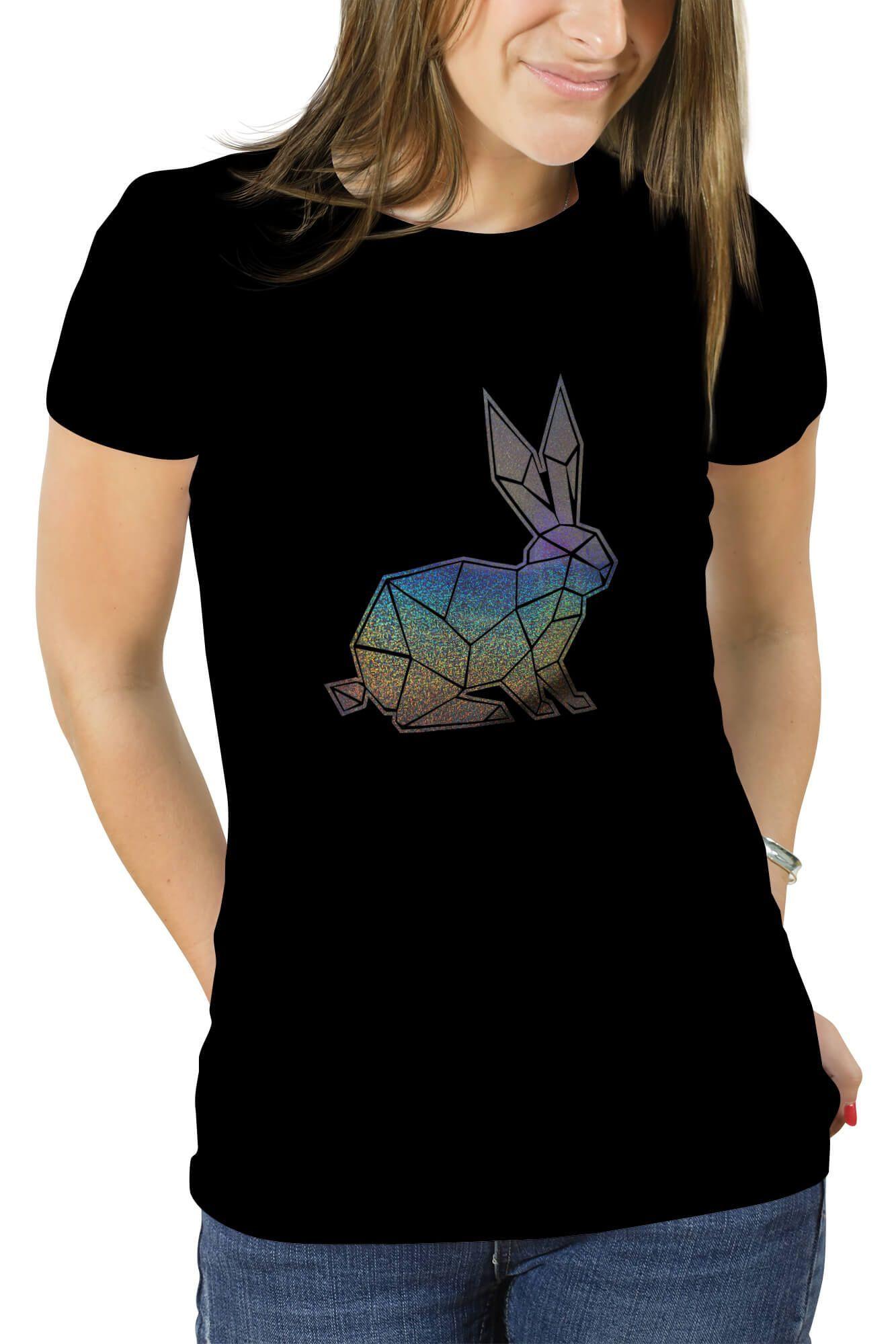 Polera mujer diseño Conejo Geométrico Holografico -0