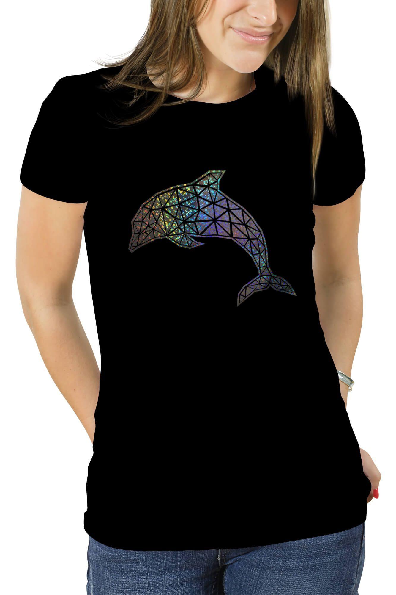 Polera mujer diseño Delfín Geométrico Holografico efecto circulo-0