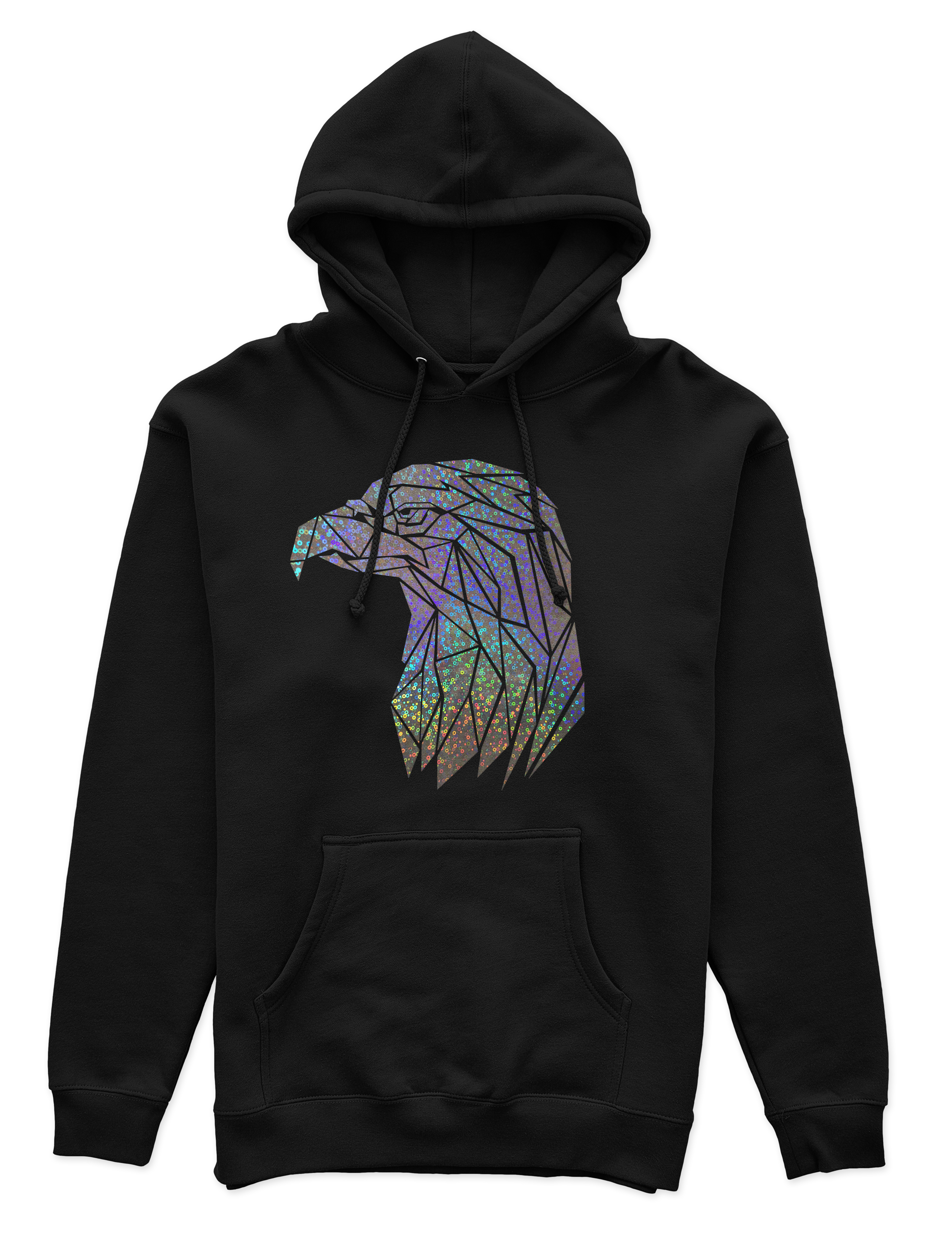 Polerón Canguro Unisex Negro - Águila Geométrica holográfica efecto circulo-0