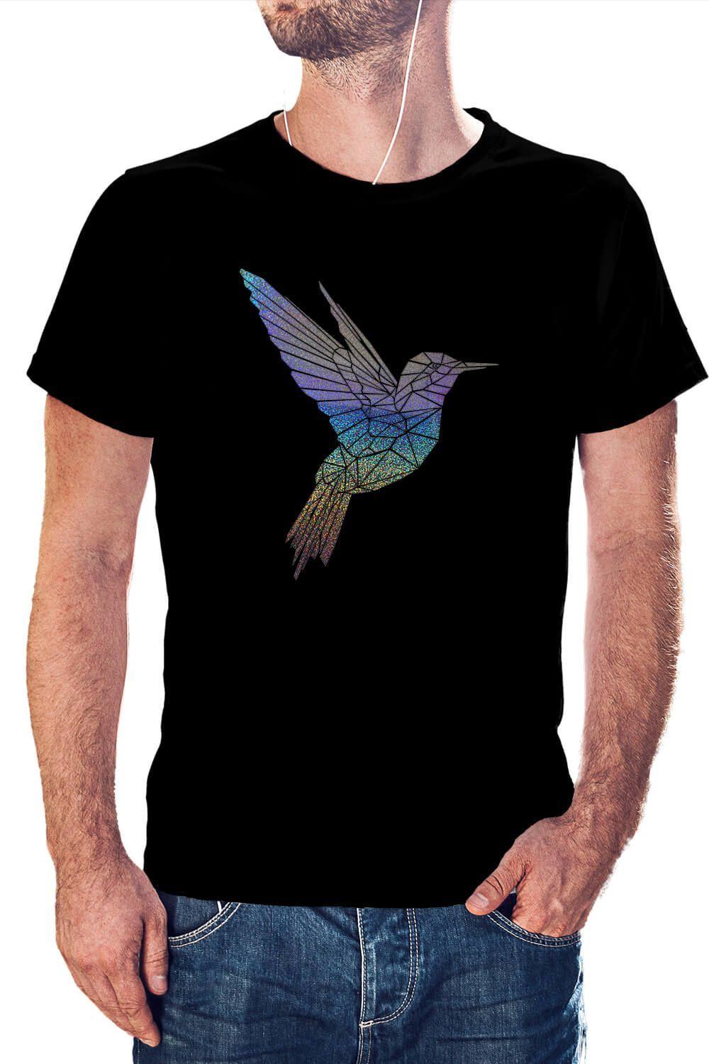 Polera Hombre diseño Colibrí Geométrico Holografico -0