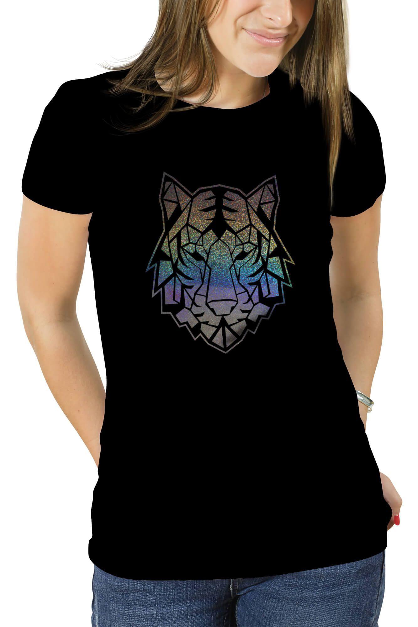 Polera mujer diseño Tigre Geométrico Holografico -0
