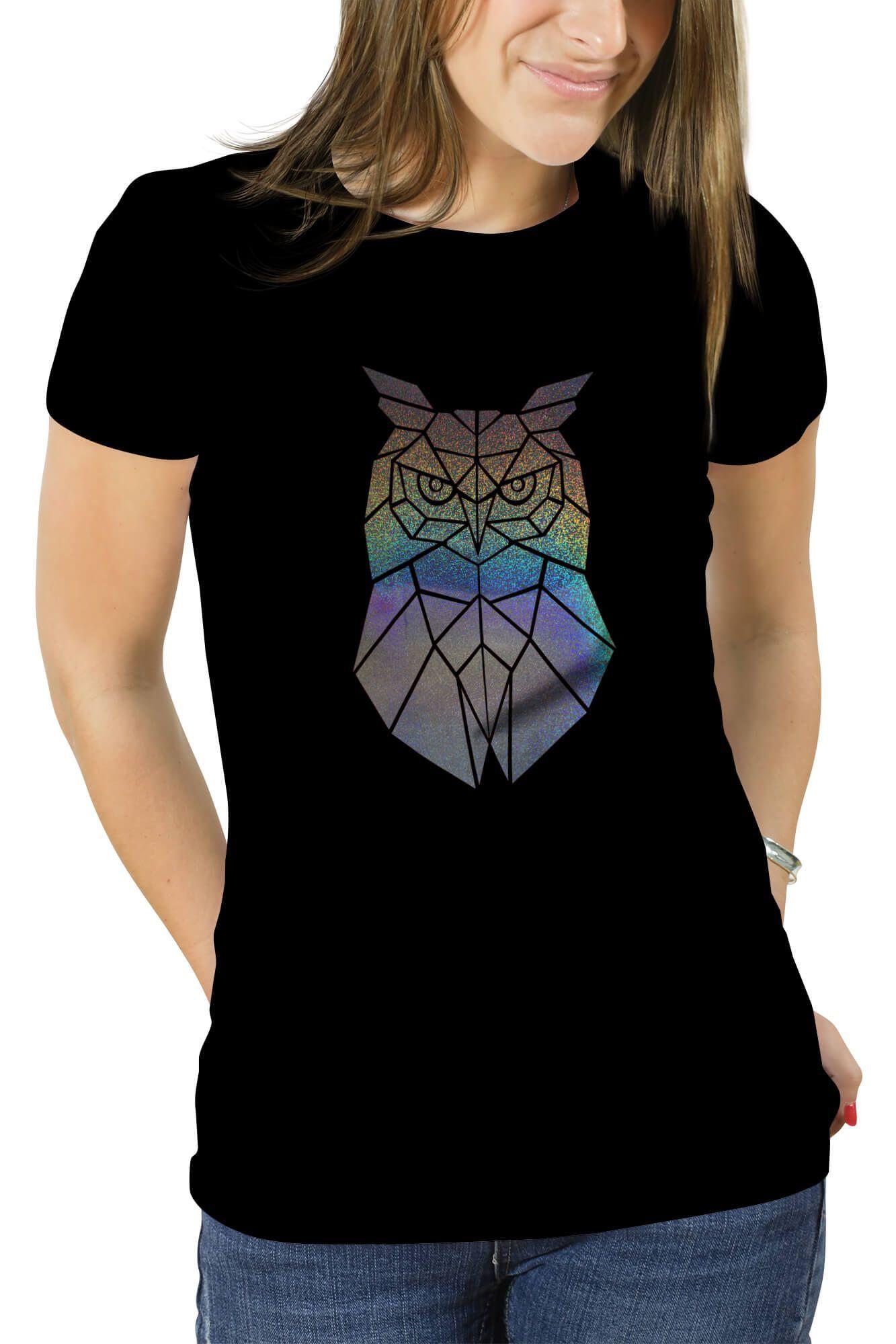 Polera mujer diseño Búho Geométrico Holografico -0