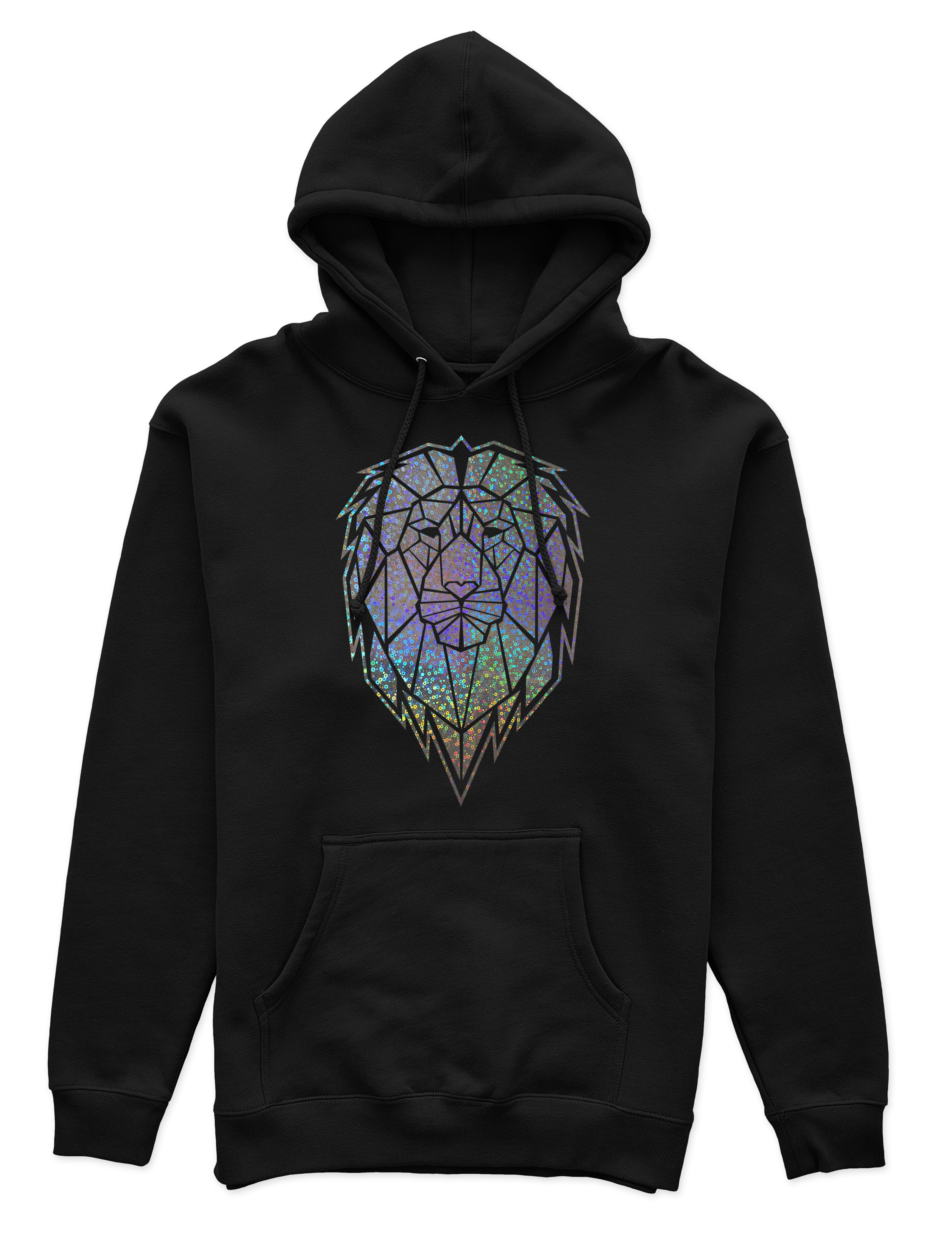 Polerón Canguro Unisex Negro - León Geométrico holográfico efecto circulo-0