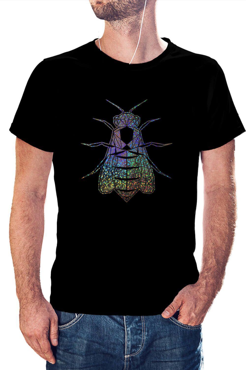 Polera Hombre diseño Abeja Geométrica Holografica efecto circulo-0