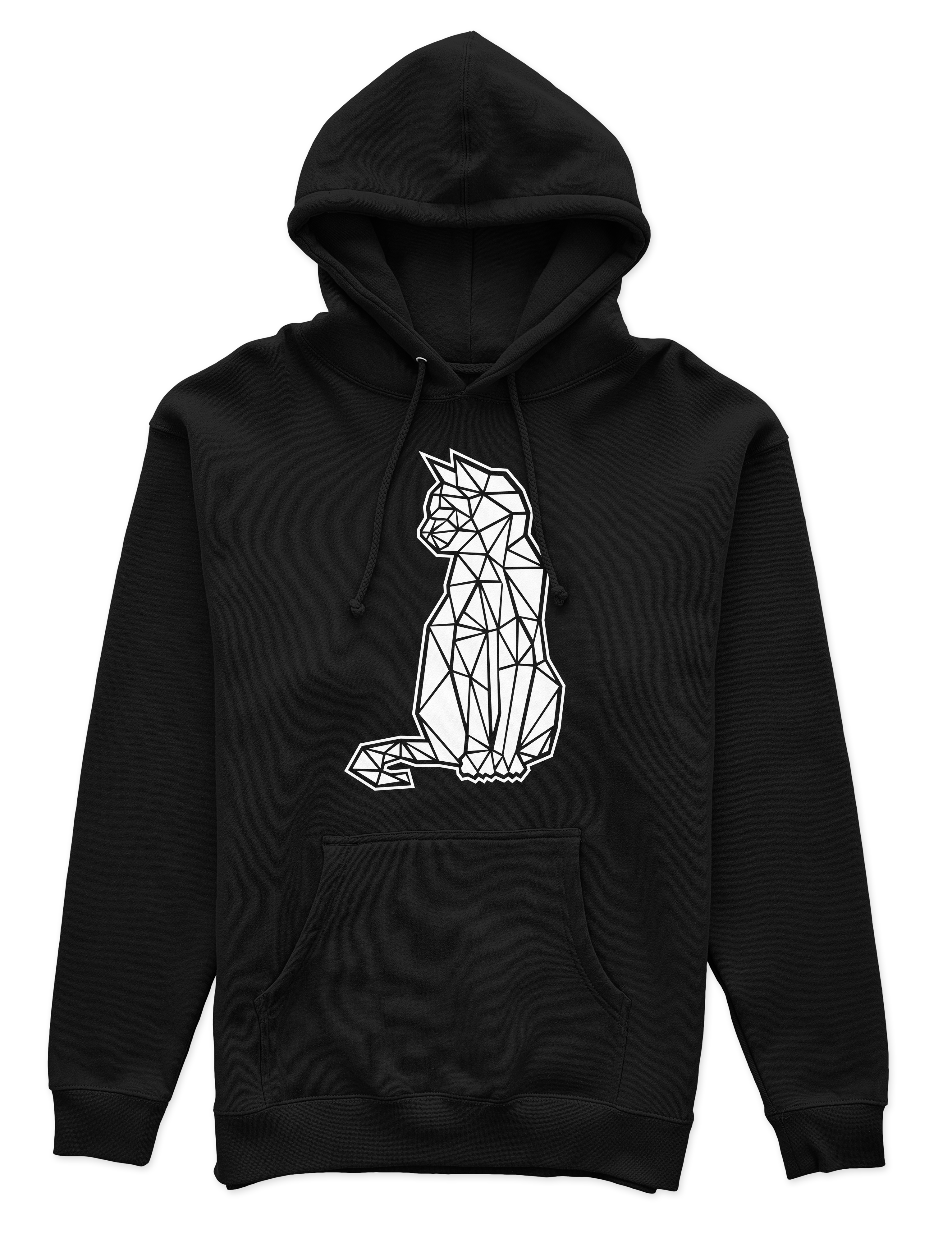 Polerón Canguro Unisex Negro - Gato Geométrico-0