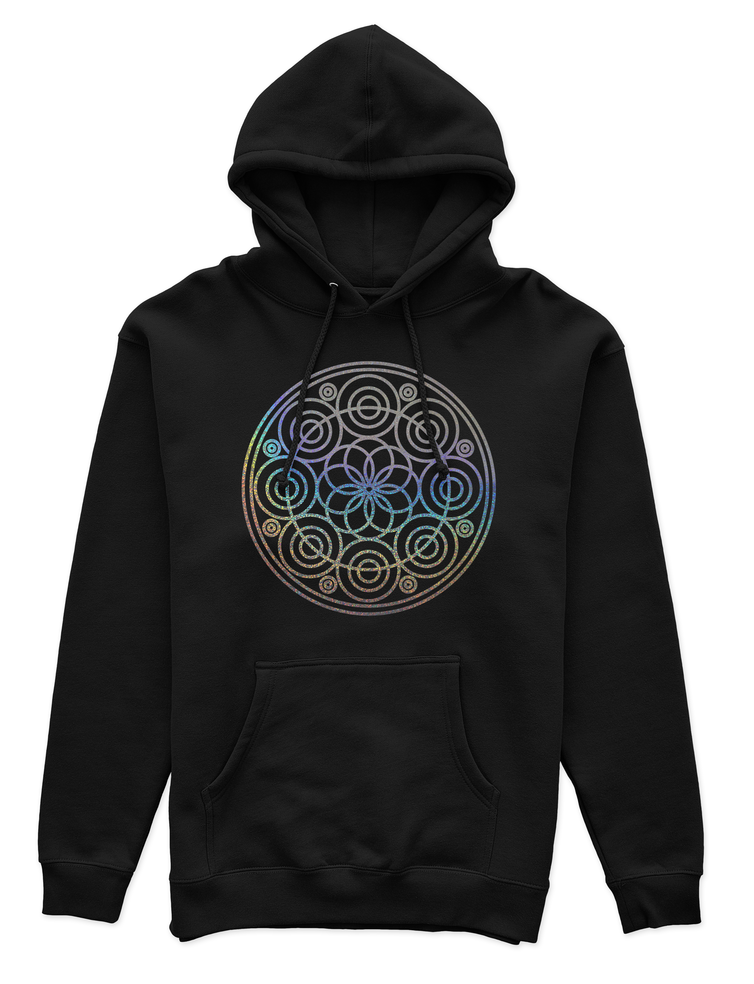 Polerón Canguro Unisex Negro - Mandala (4) holográfico-0