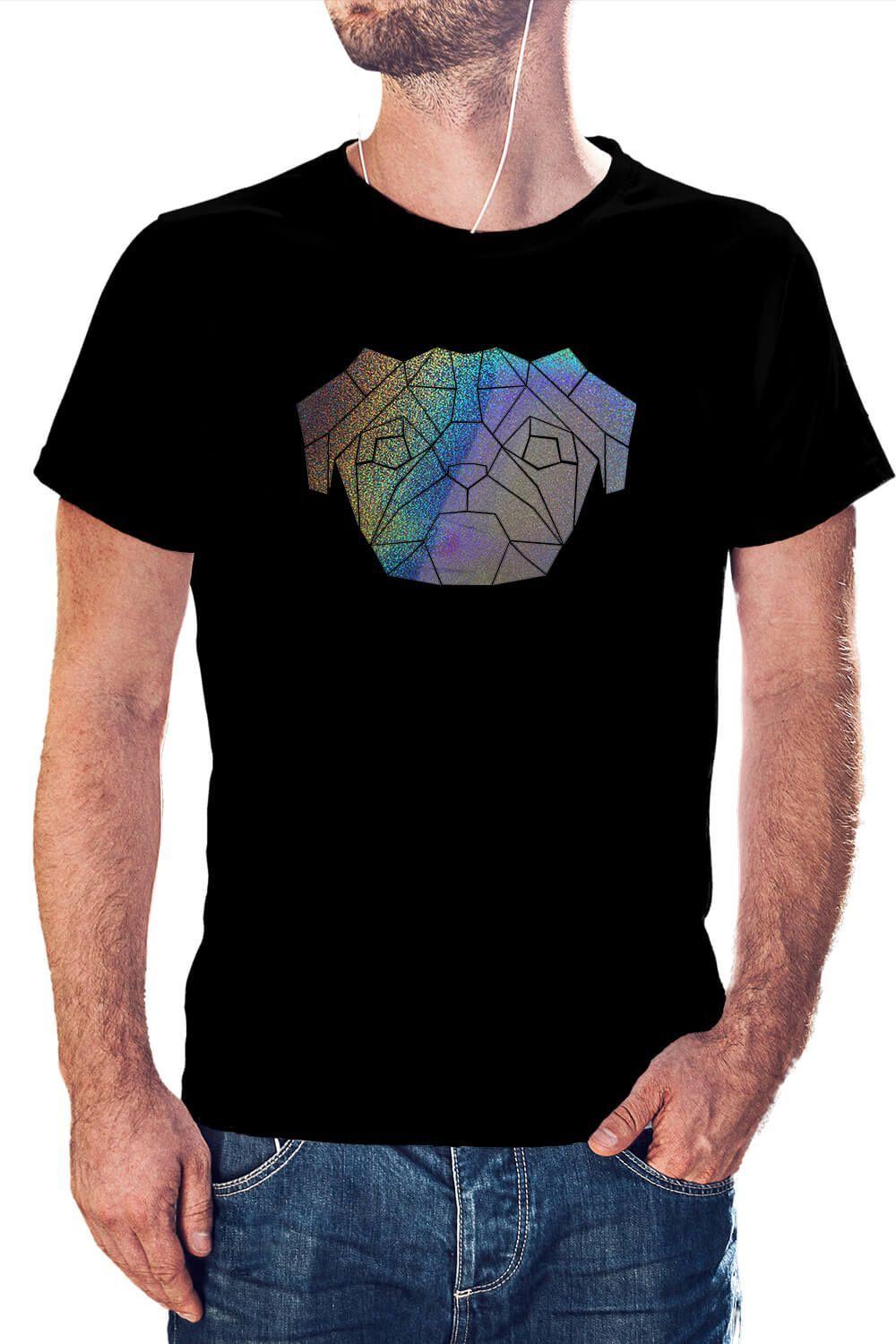 Polera Hombre diseño Perrito Pug Geométrico Holografico perro-0