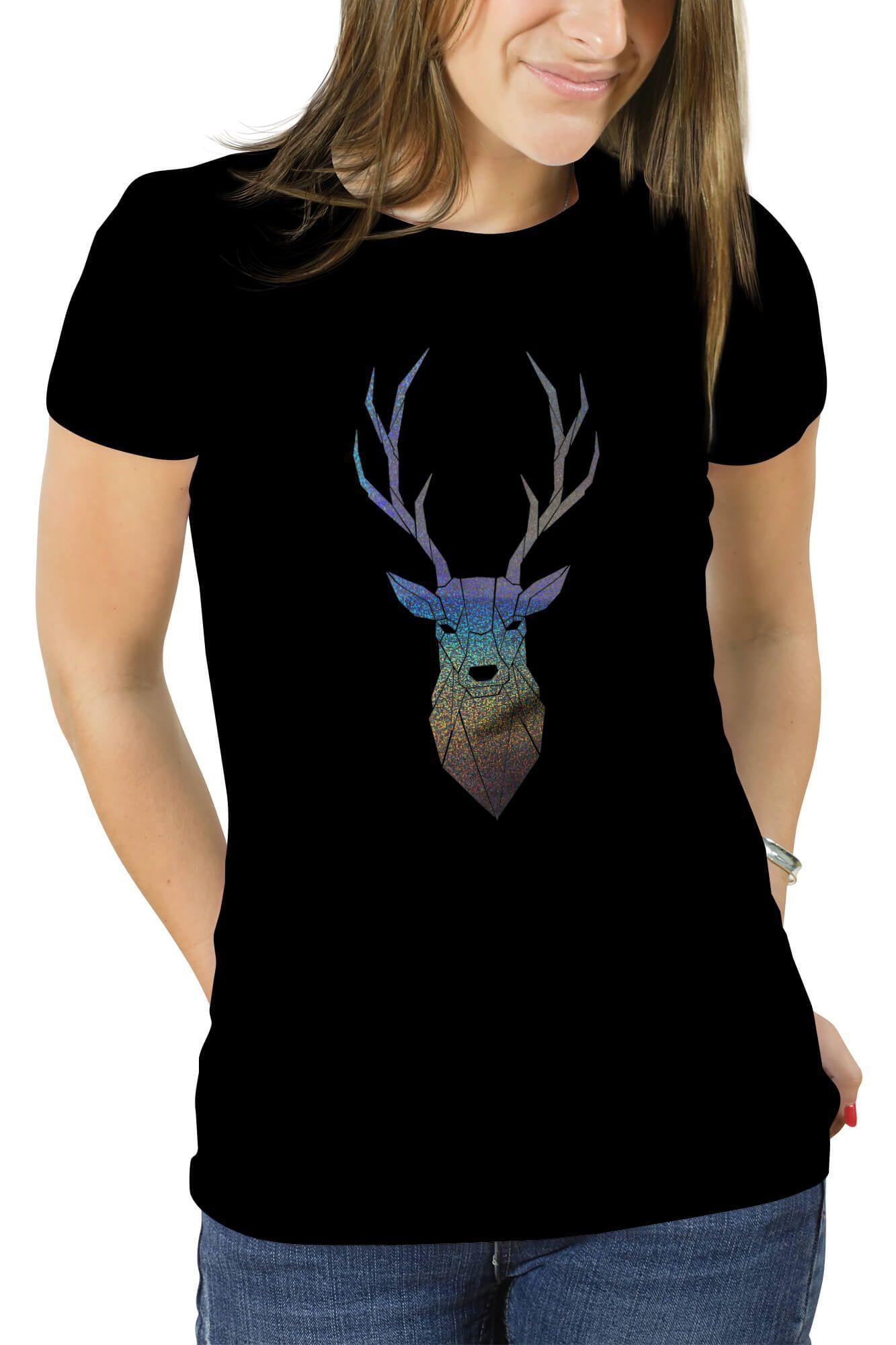 Polera mujer diseño Ciervo Geométrico Holografico -0