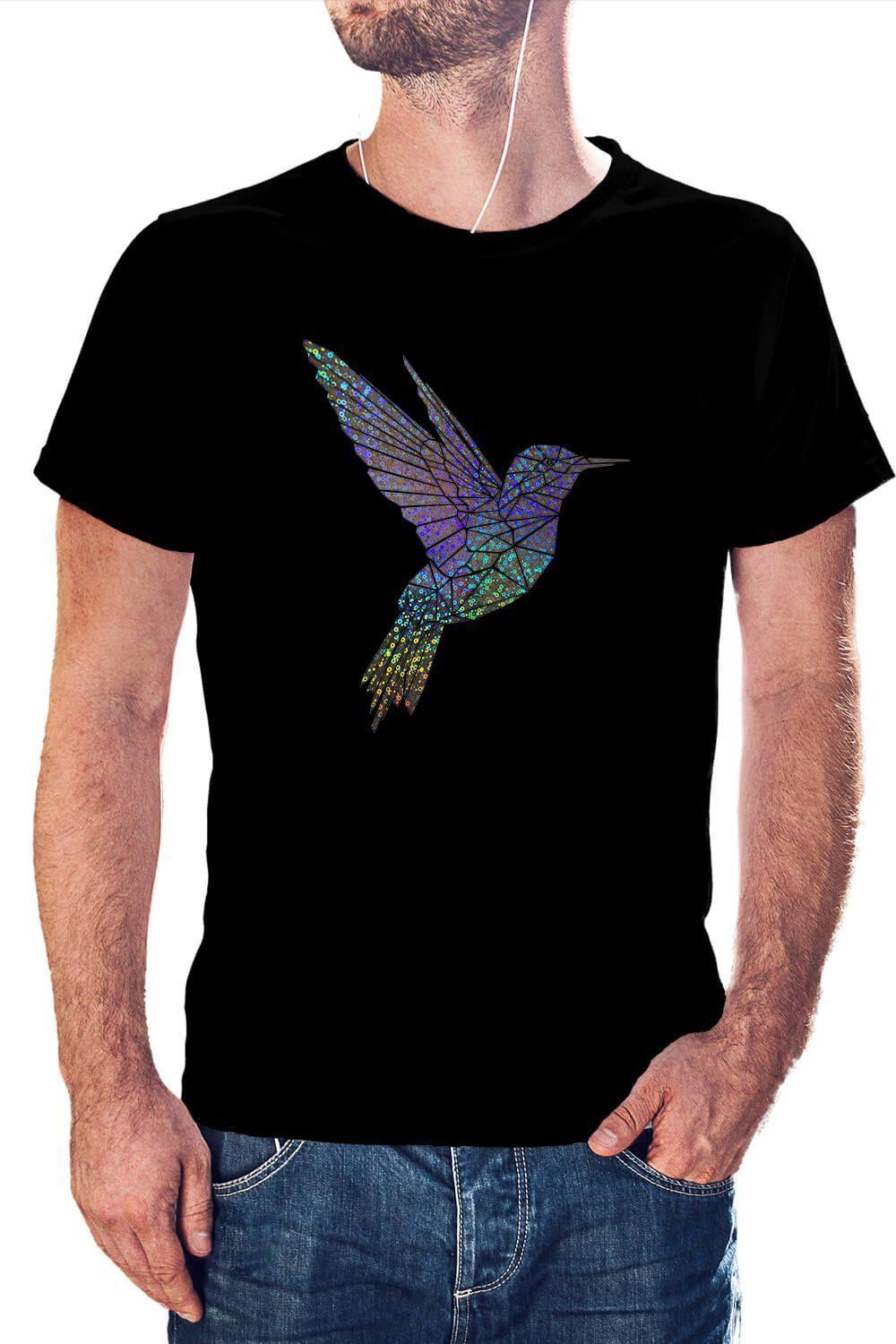 Polera Hombre diseño Colibrí Geométrico Holografico efecto circulo-0