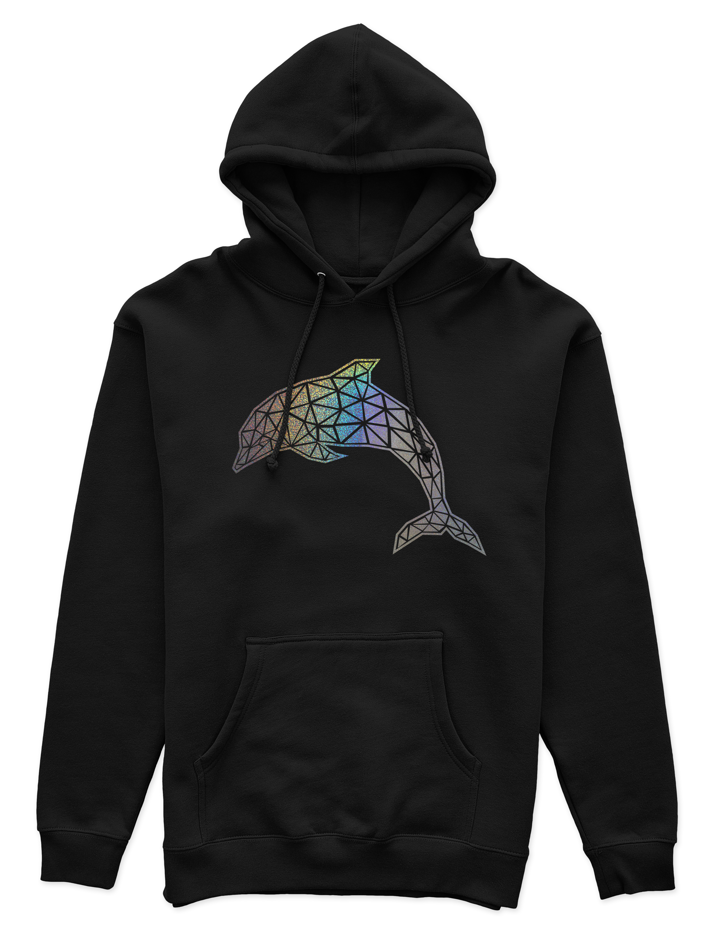 Polerón Canguro Unisex Negro - Delfín Geométrico holográfico-0
