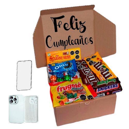 CAJA REGALO CHOCOLATES CUMPLEAÑOS FUNDA Y VIDRIO IPHONE 15 PRO EN COLOR BLANCO-0