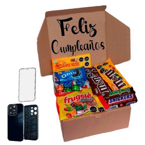 CAJA CHOCOLATES REGALO CUMPLEAÑOS FUNDA Y MICA IPHONE 15 PRO EN COLOR NEGRO-0