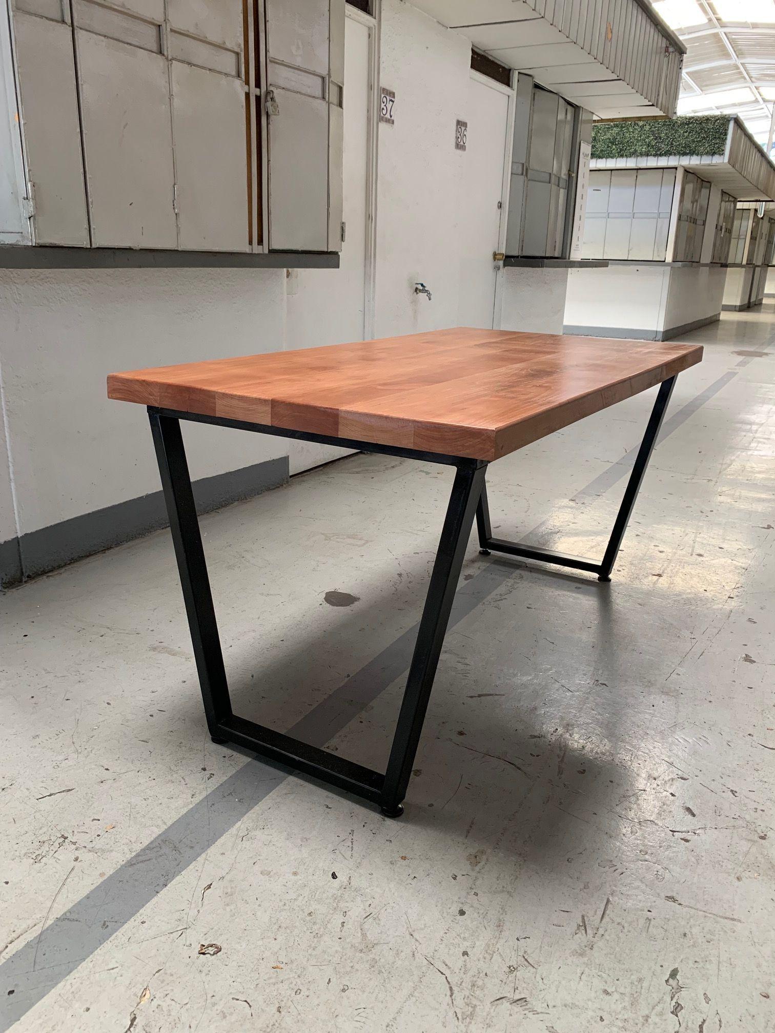 mesa de roble base trapecio-2