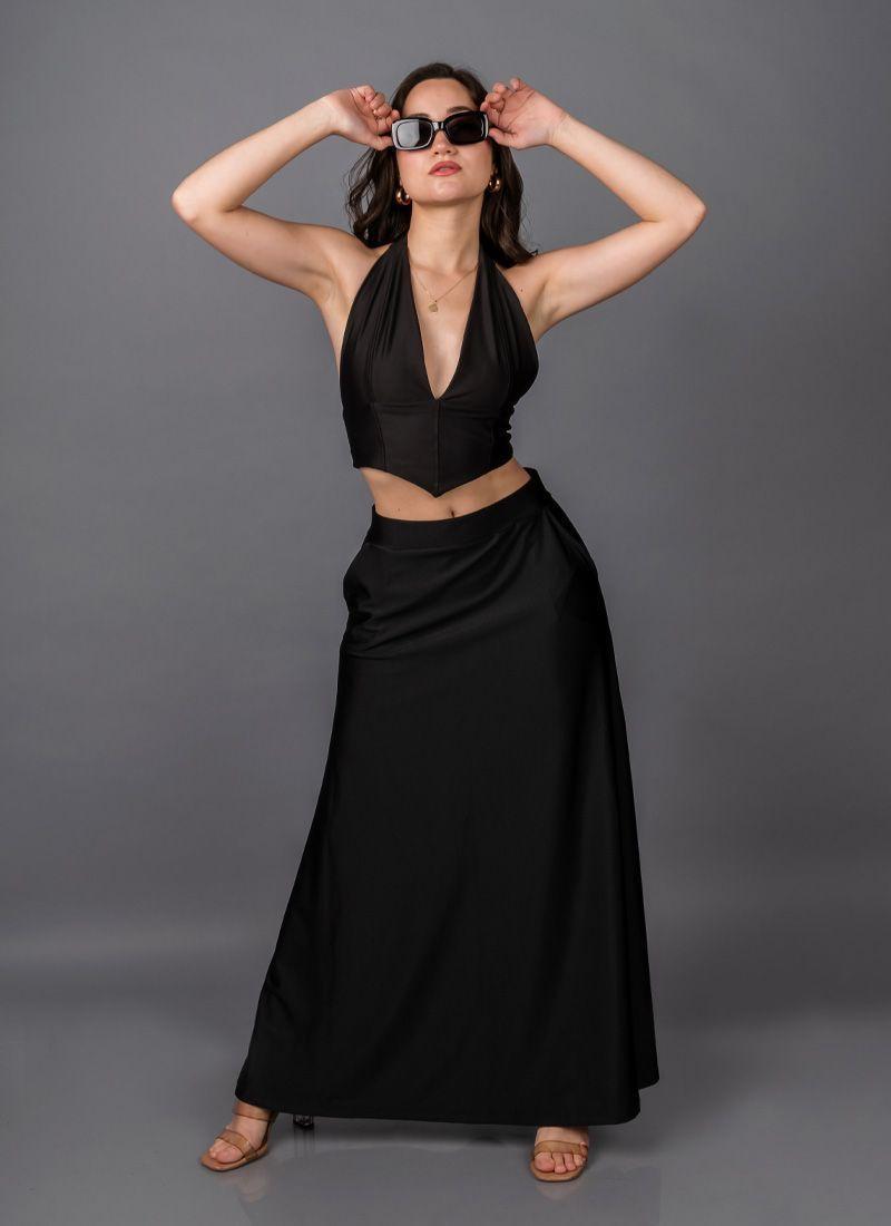 Falda Larga Escarlata negro en lycra dupont-1