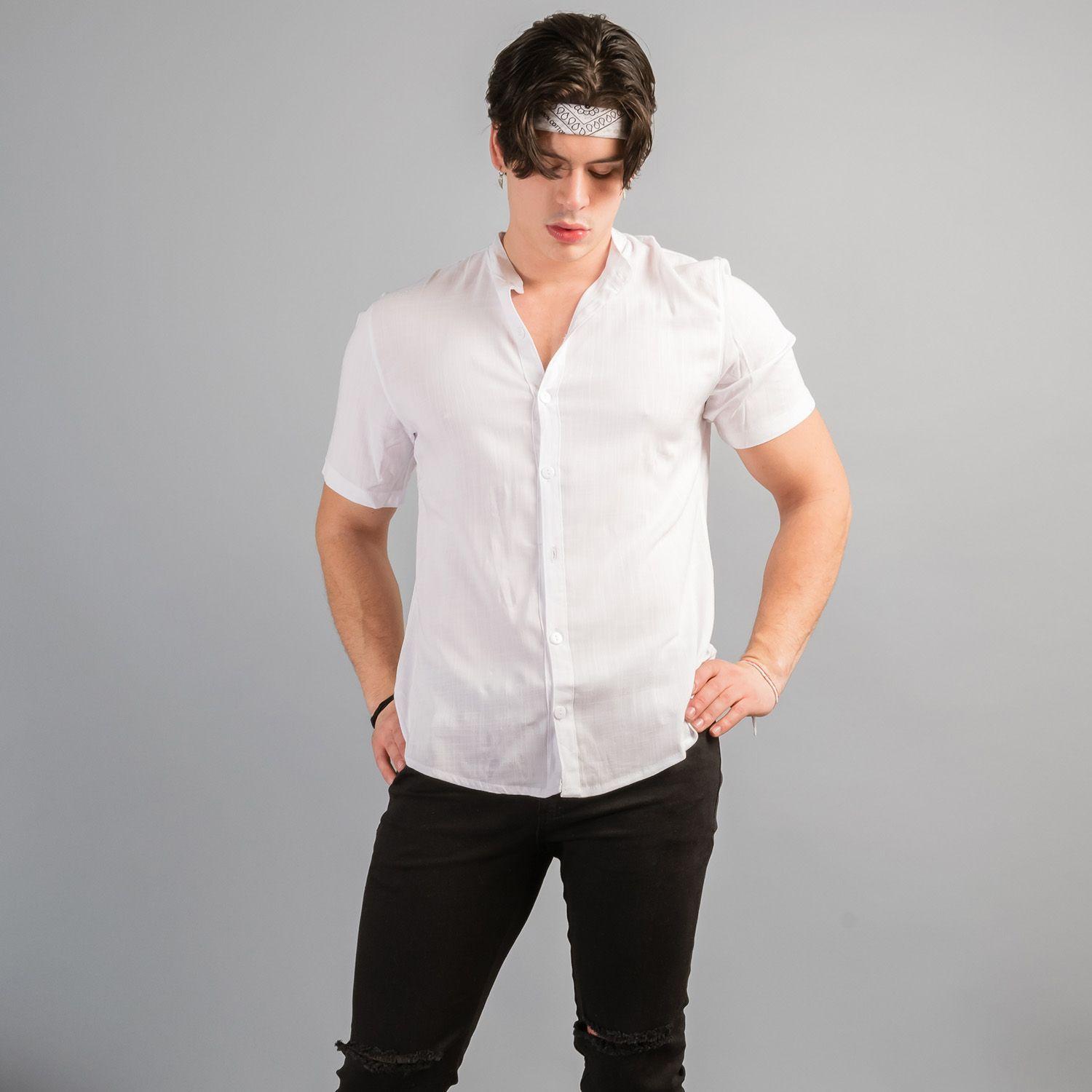 CAMISA CUELLO MAO DE LINO HOMBRE MILÁN BLANCO KADOOS -1