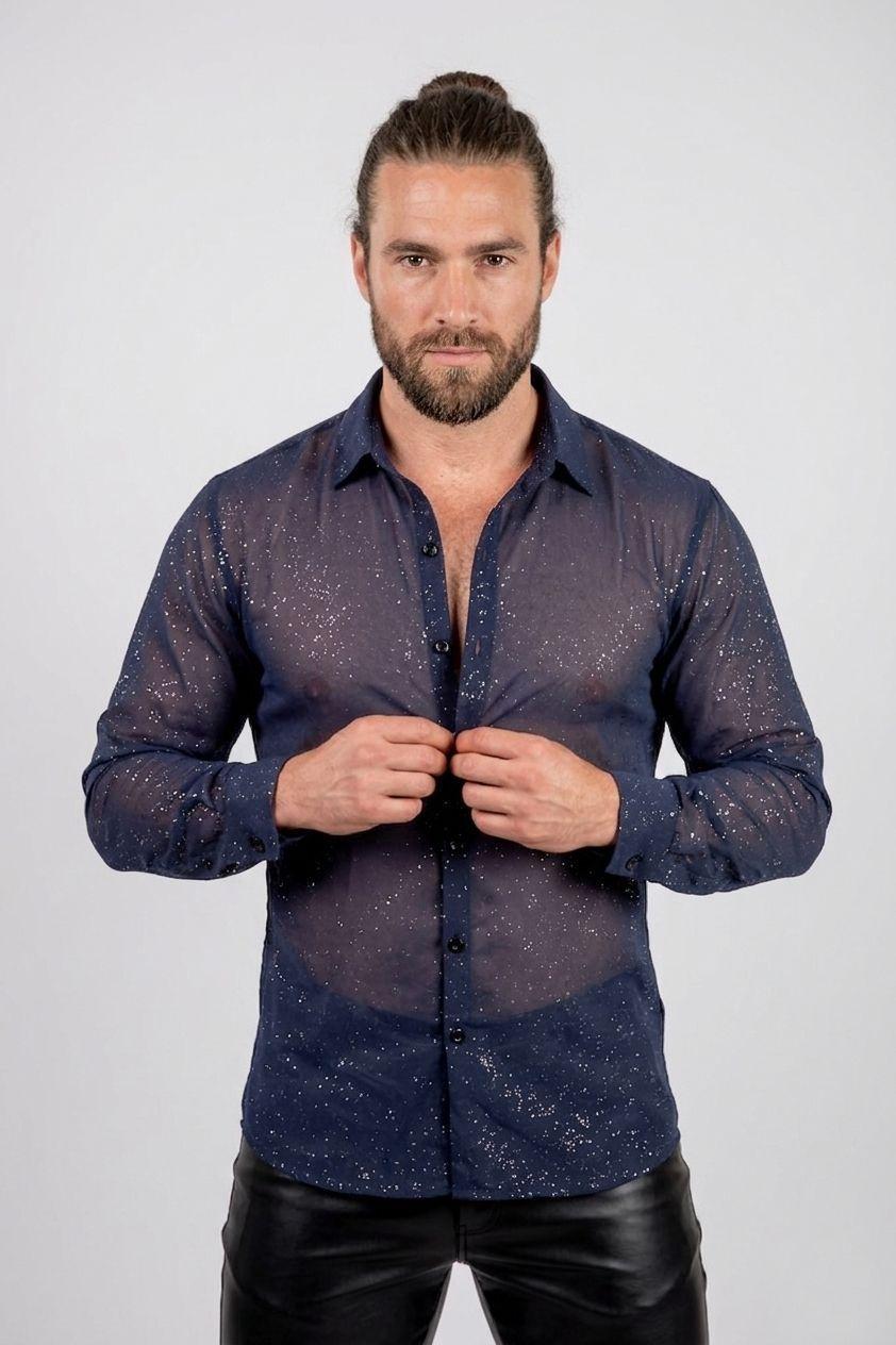 Camisa Roma Manga Larga Azul con brillos cod4393-2