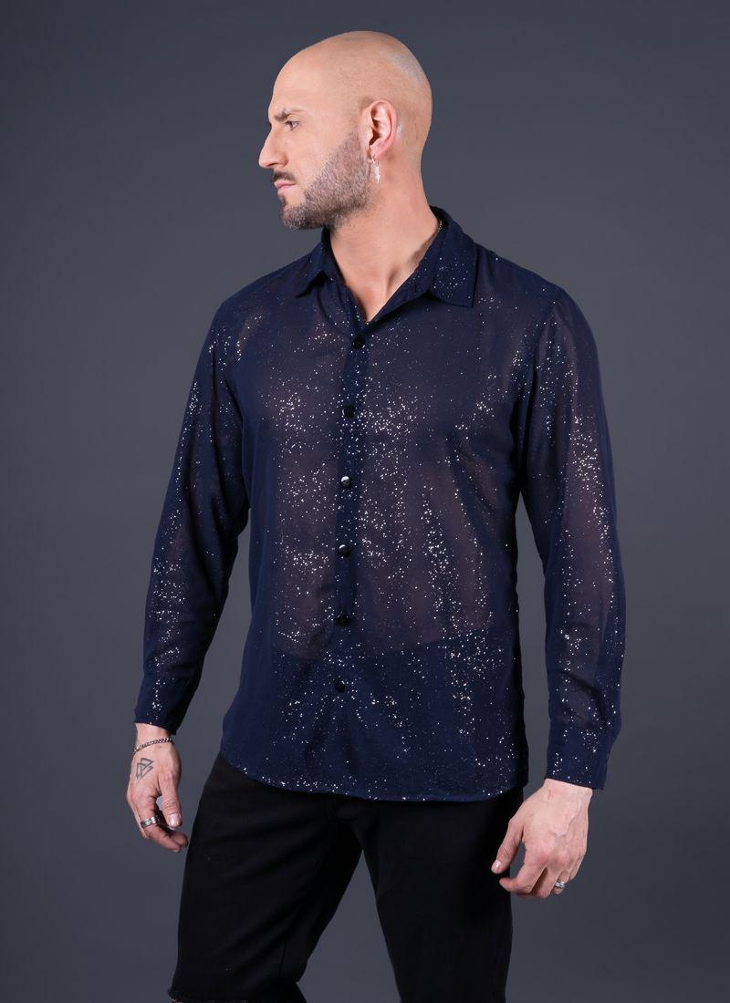 Camisa Roma Manga Larga Azul con brillos cod4393-3