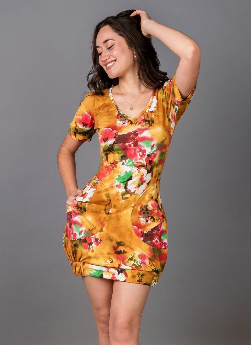 Vestido Corto Katy golden flower cuello V de Kadoos-1