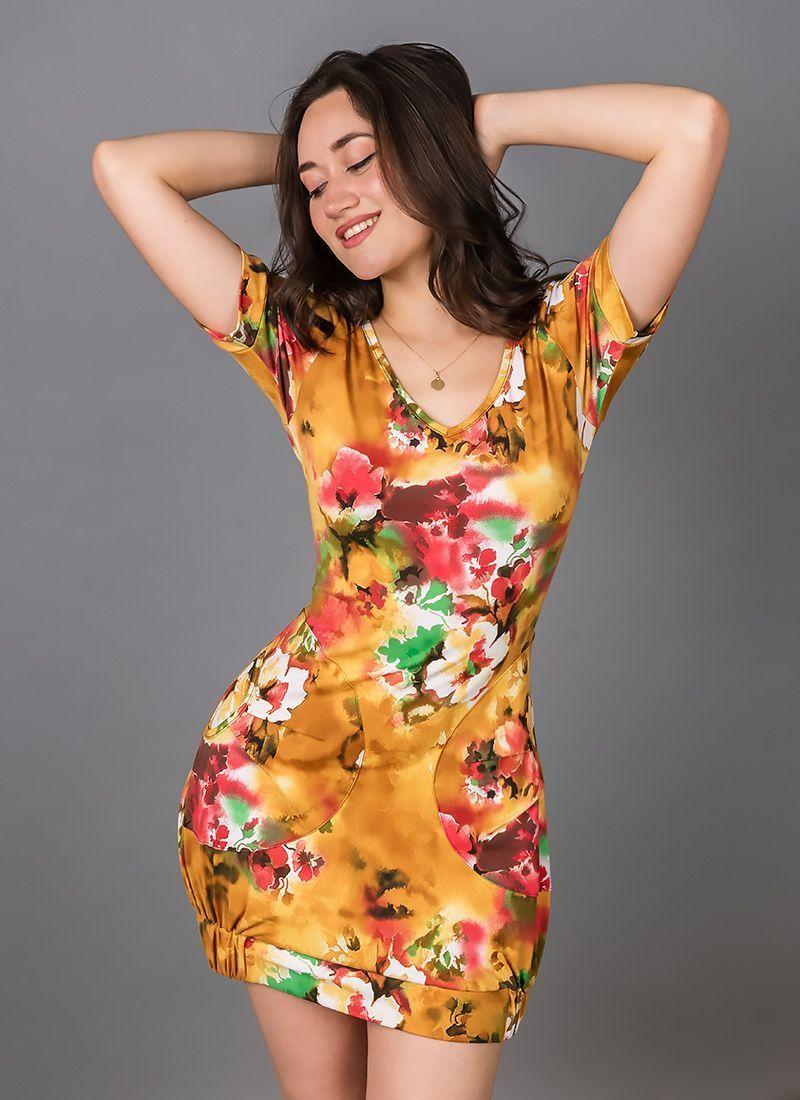 Vestido Corto Katy golden flower cuello V de Kadoos-2