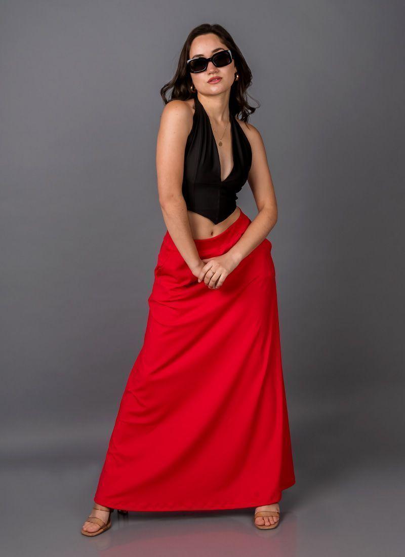 Falda Larga Escarlata roja en lycra dupont-1