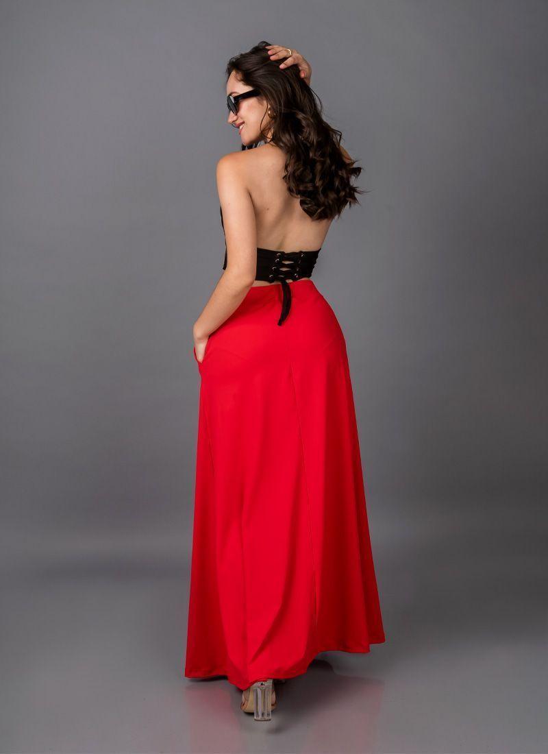 Falda Larga Escarlata roja en lycra dupont-3