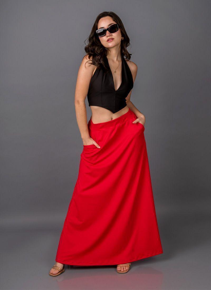 Falda Larga Escarlata roja en lycra dupont-4