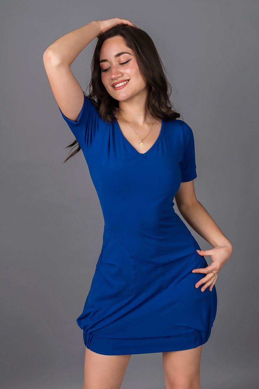 Vestido Katy manga corta cuello V azul de Kadoos-0