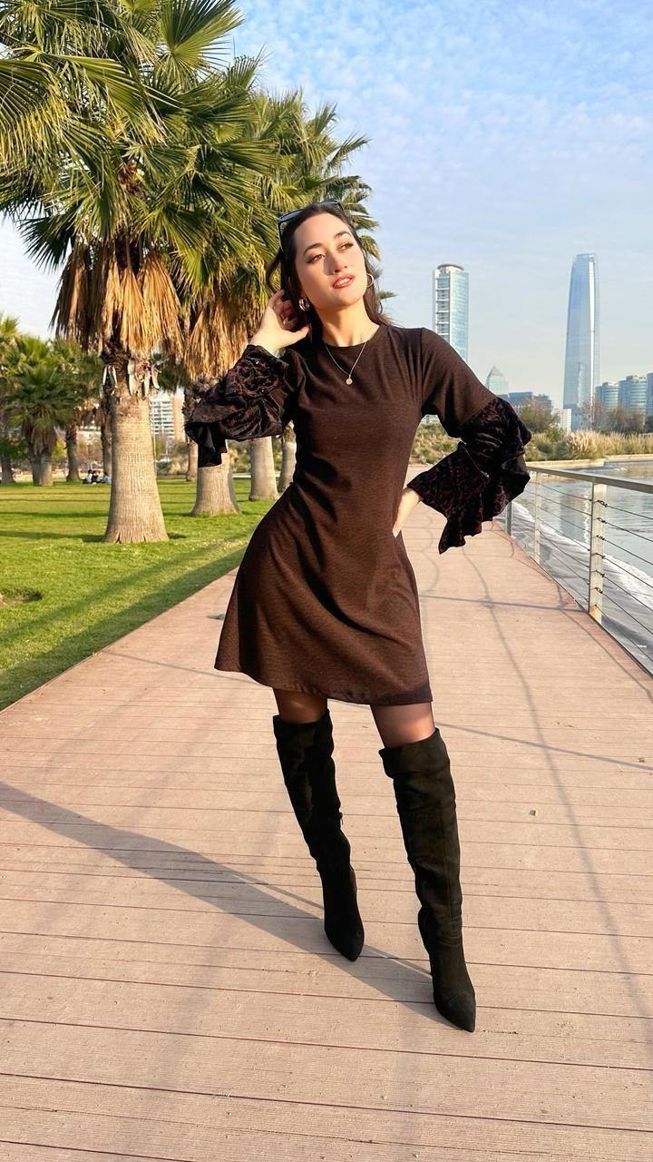 Vestido Salom cafe en lanilla de Kadoos-2