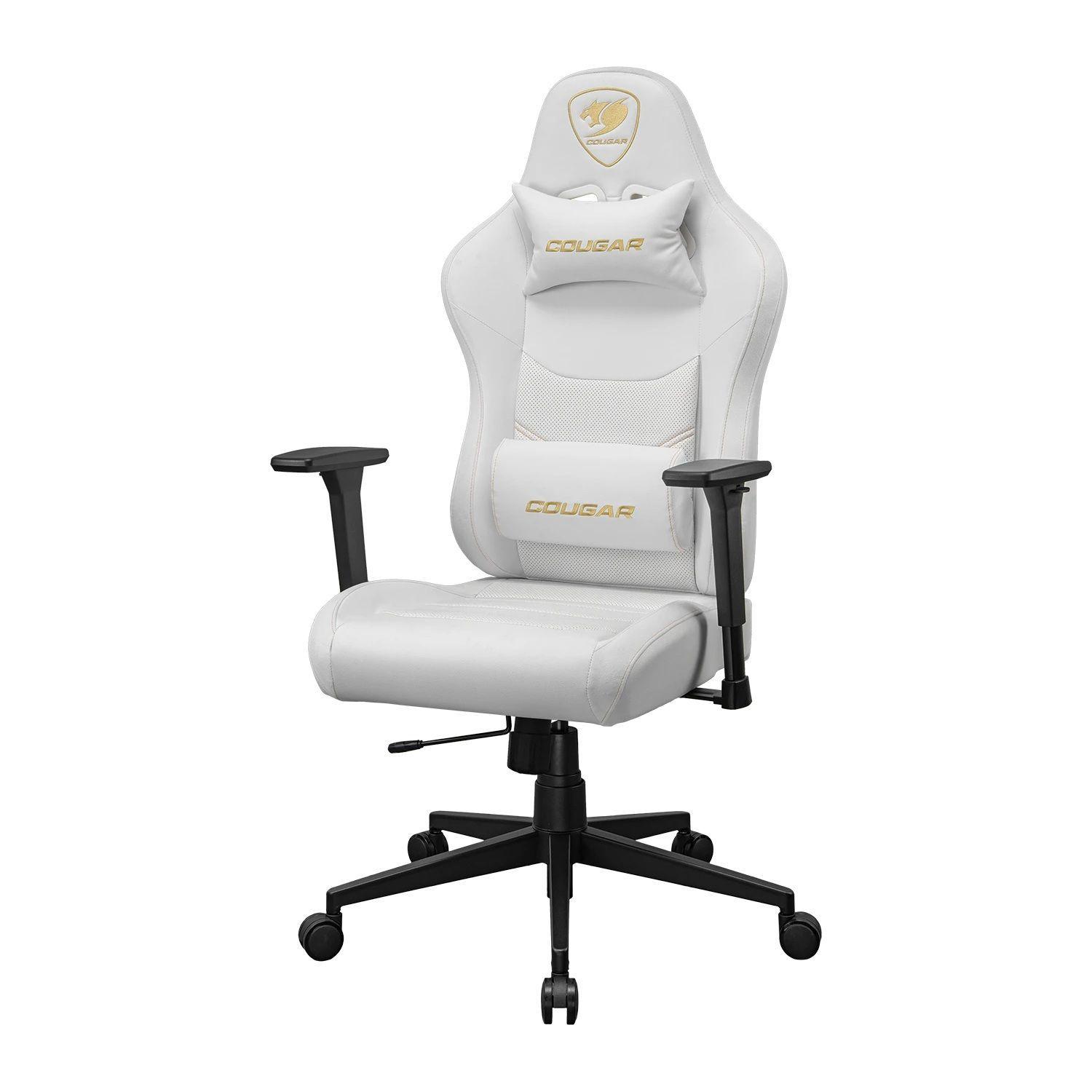 Silla Gamer Ergonomica Giratoria Cougar Pryme Blanca Dorada Cuero Sintetico Blanco-2
