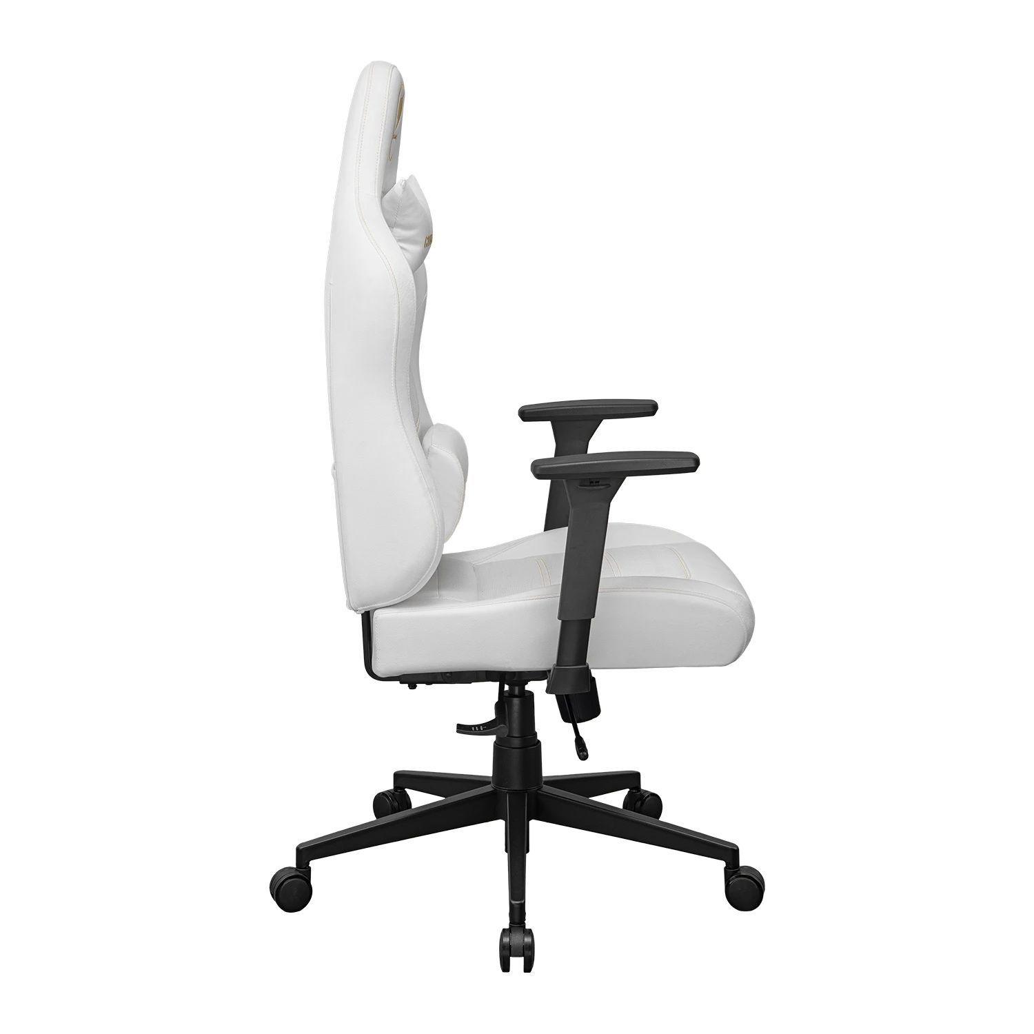 Silla Gamer Ergonomica Giratoria Cougar Pryme Blanca Dorada Cuero Sintetico Blanco-3