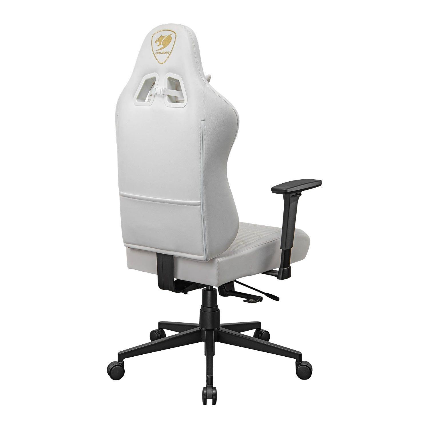 Silla Gamer Ergonomica Giratoria Cougar Pryme Blanca Dorada Cuero Sintetico Blanco-4
