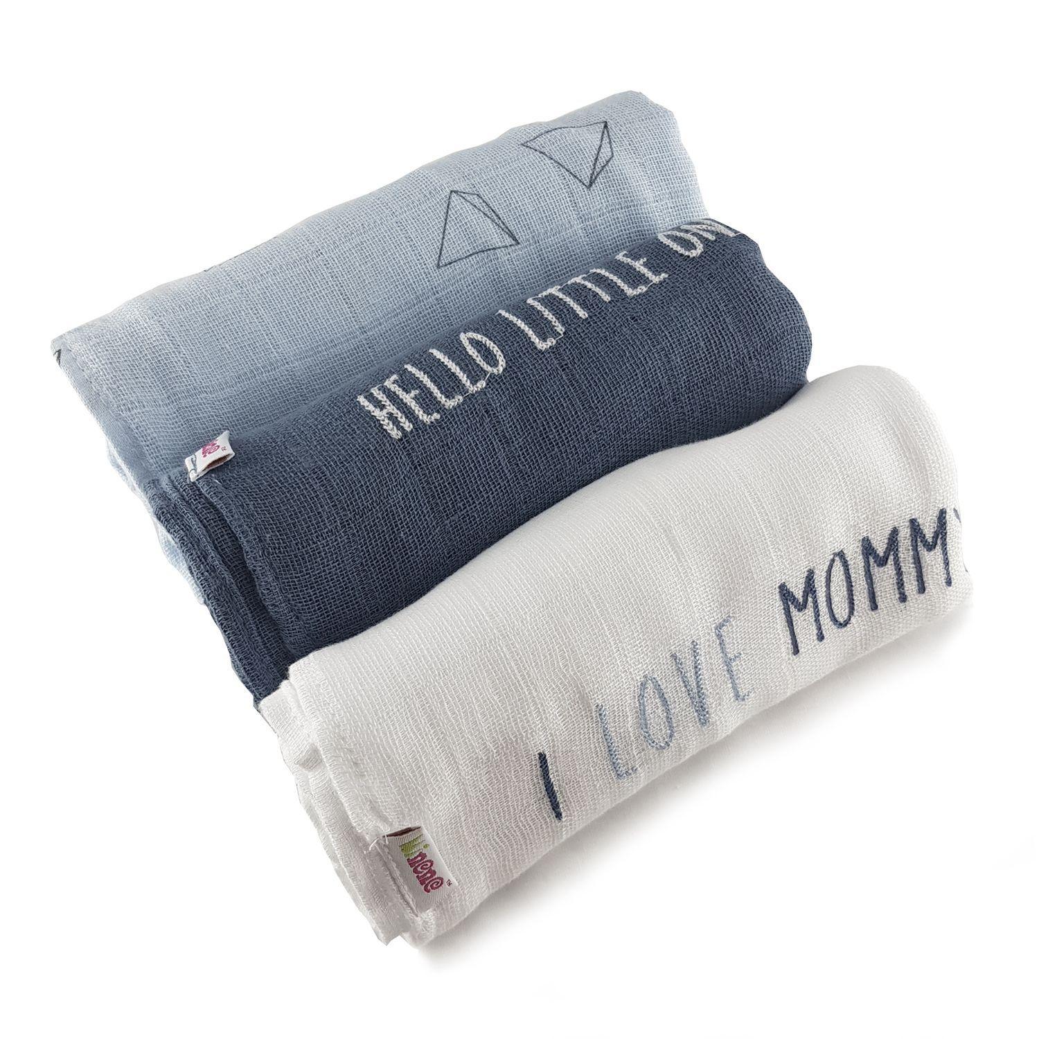 Set 3 tutos muselina 100% algodón azul y celeste-0