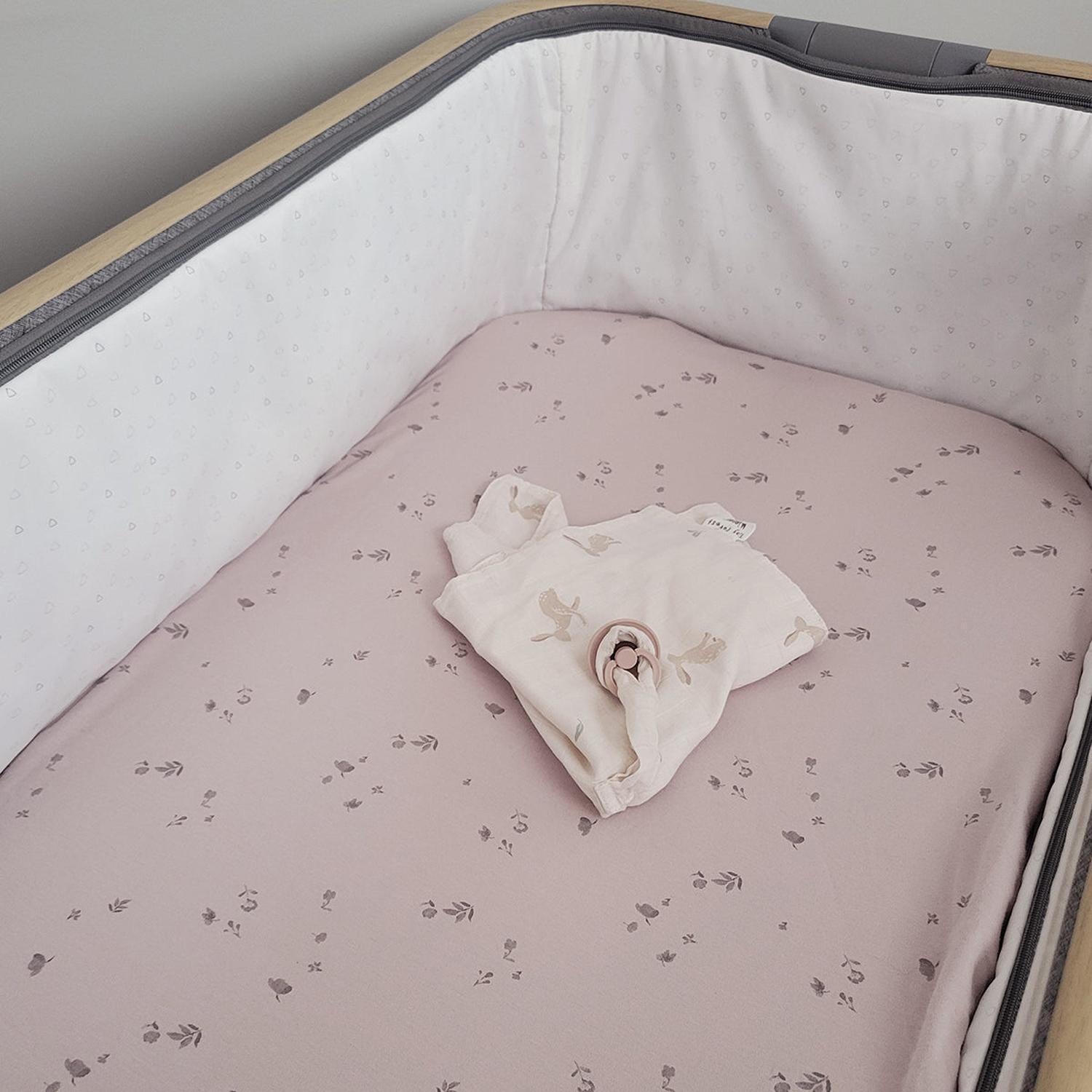 Sábana Bajera elasticada colecho estampada rosa viejo flores gris-4