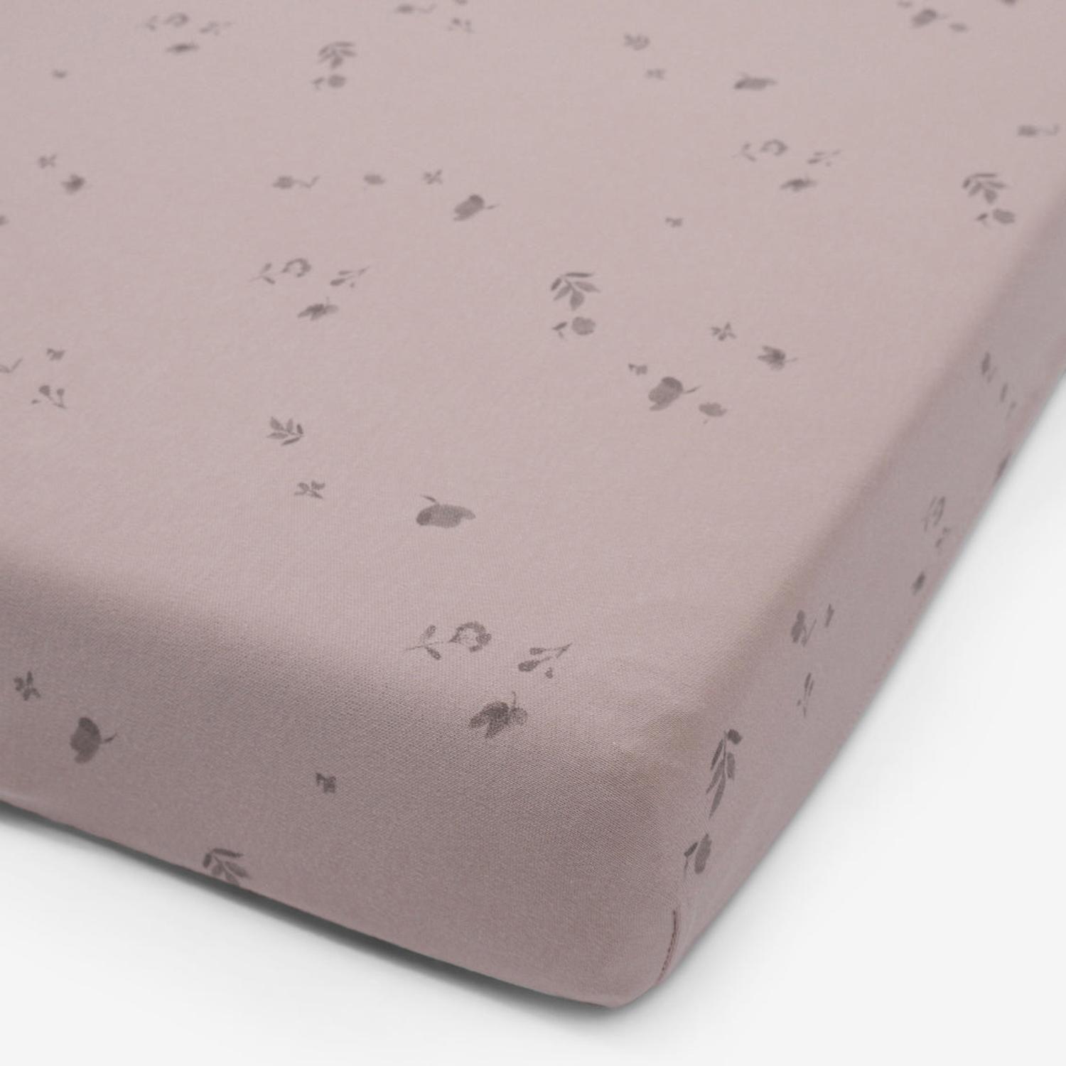 Sábana Bajera elasticada colecho estampada rosa viejo flores gris-2