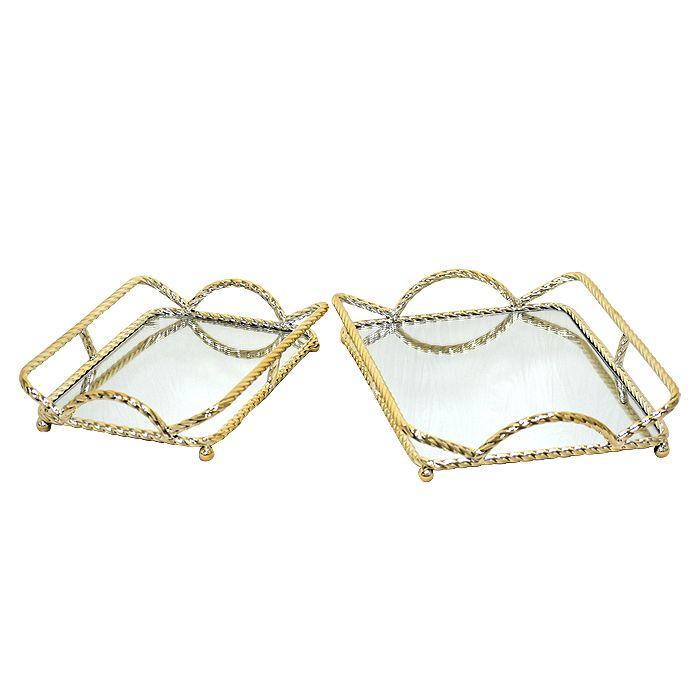 Set Bandejas Mirror Gold 2 Piezas-2