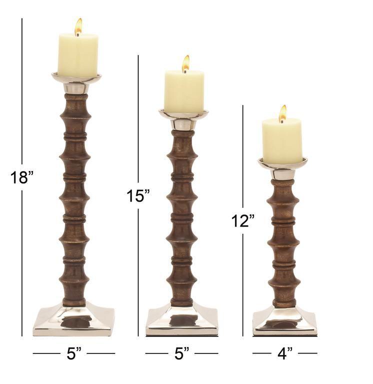SET 3 CANDELABROS MADERA MARRON-2