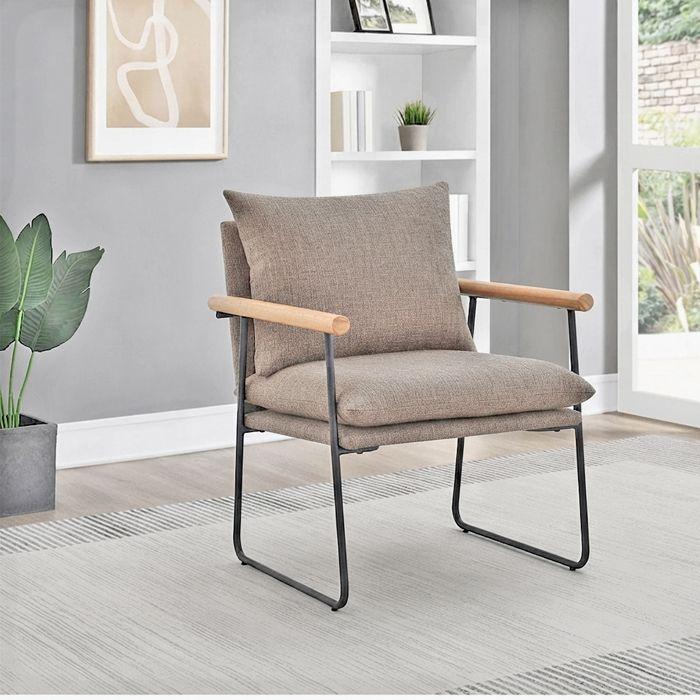 Poltrona Sitial 1 Cuerpo Beige Tela Metal y Madera Metalwood-0