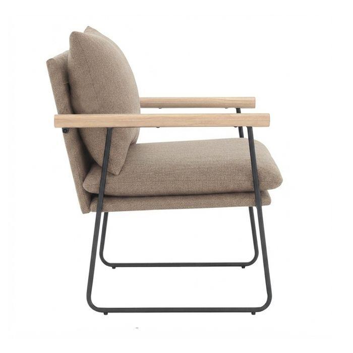 Poltrona Sitial 1 Cuerpo Beige Tela Metal y Madera Metalwood-3