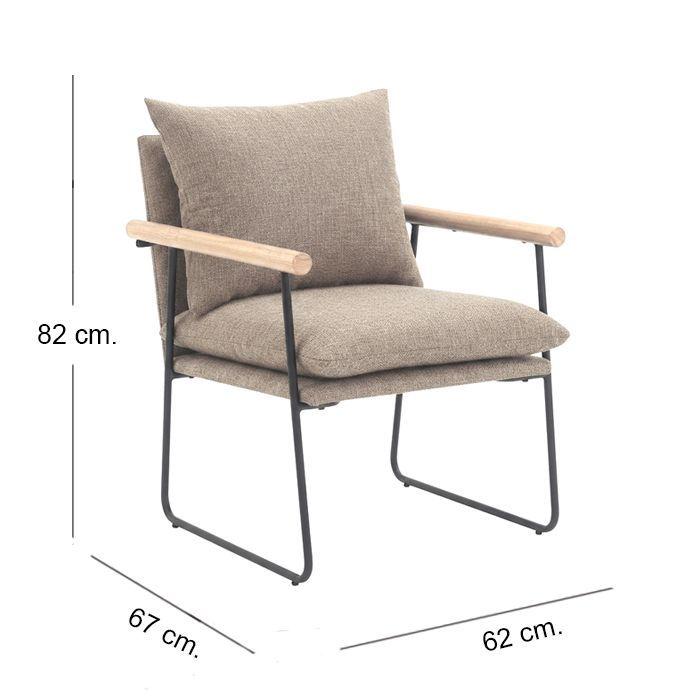 Poltrona Sitial 1 Cuerpo Beige Tela Metal y Madera Metalwood-5