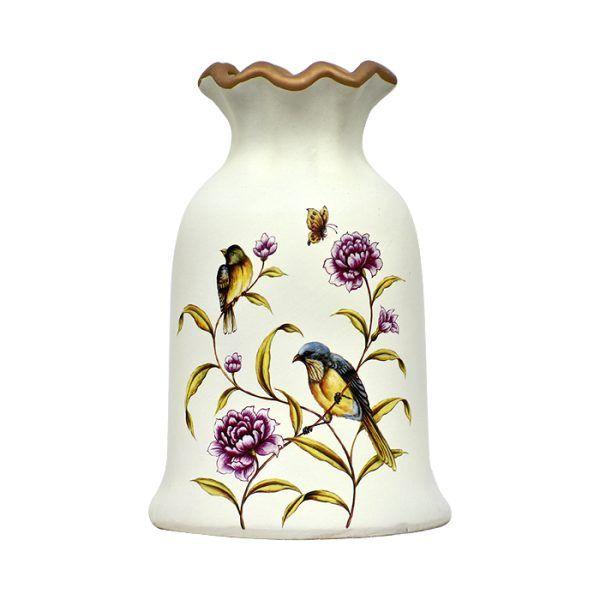 Floreros y Plato Decorativo Blanco Pajarito-2