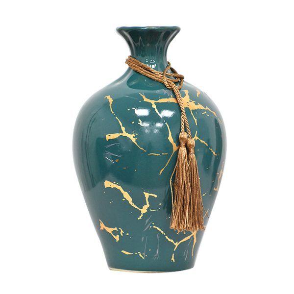 Floreros y Plato Decorativo Verde Dorado XL-2