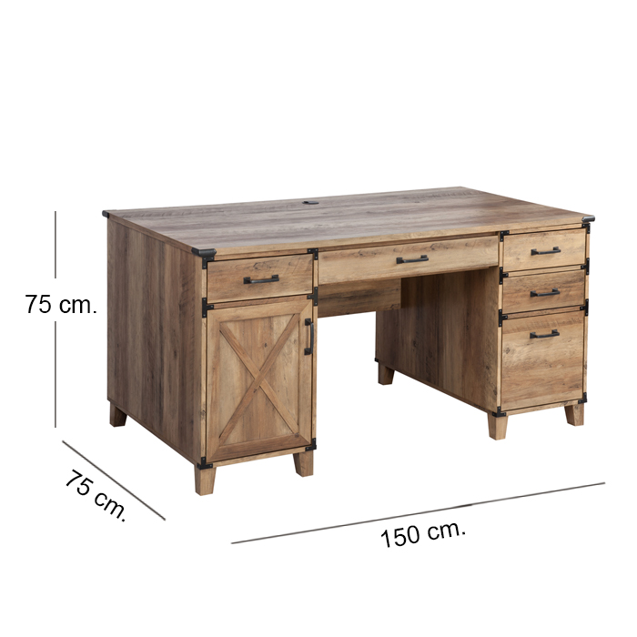 Escritorio 1.5 Mt. con 5 Cajones Rustic OAK-5