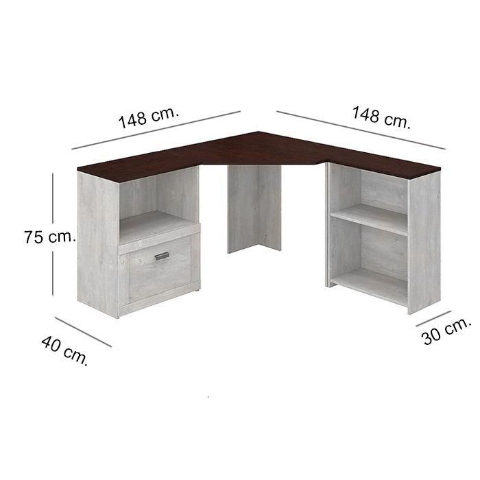Escritorio Esquinero con Gabinete Roble Blanco-5