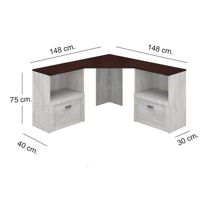 Escritorio Esquinero con Gabinete Roble Blanco-4