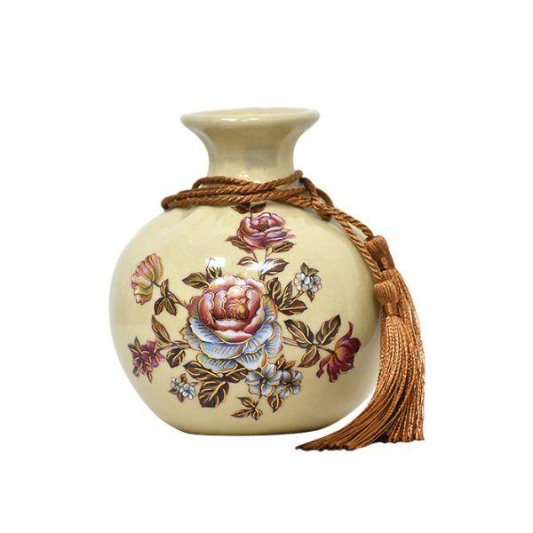 Floreros y Plato Decorativo Flores Beige-2