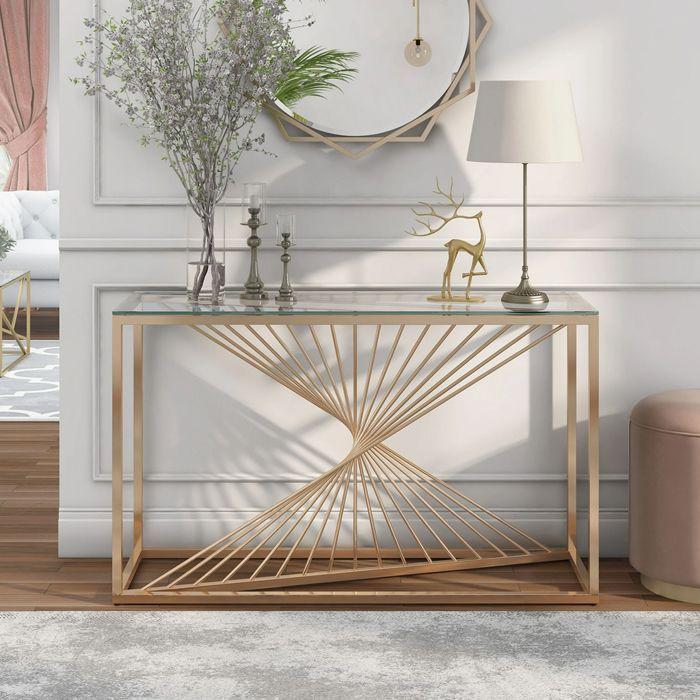 Arrimo Moderno Dorado con Cubierta de Vidrio-4