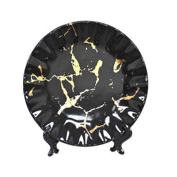 Floreros y Plato Decorativo Negro Dorado XL-3