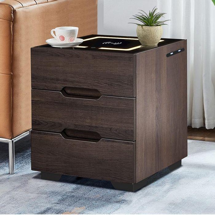 PAR DE VELADORES MESA DE NOCHE INTELIGENTE CON LUZ USB CARGADOR INALÁMBRICO-3