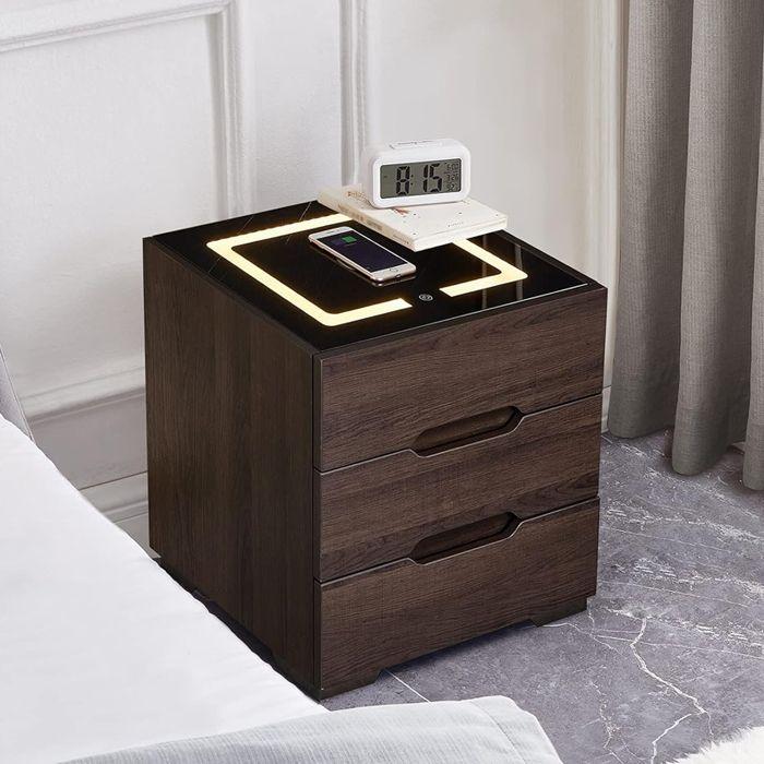 PAR DE VELADORES MESA DE NOCHE INTELIGENTE CON LUZ USB CARGADOR INALÁMBRICO-7
