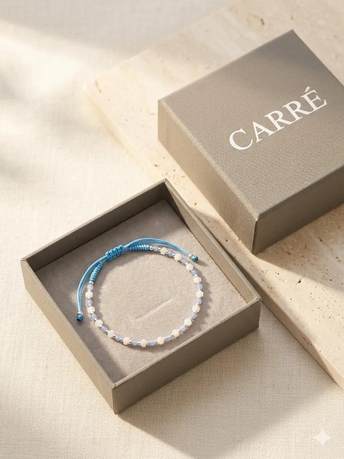 Pulsera Plata Carré Tejida En Macrame Celeste Con Cristales Celeste-0